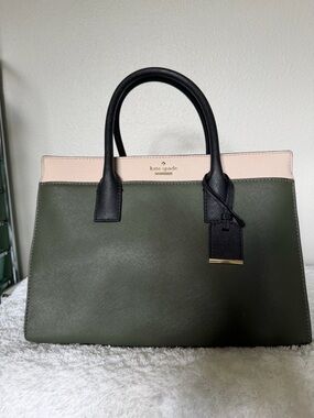 Kate Spade Cameron Dark Street Olive Cream Black Colorblock Satchel